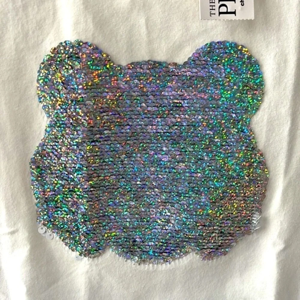 Brand New The Children’s Place White Short Sleeve Top Flip Sequins Floral Tiger